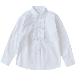 女童白衬衫长袖2023秋冬中大童小学生校服礼服女孩胸花款白色衬衣