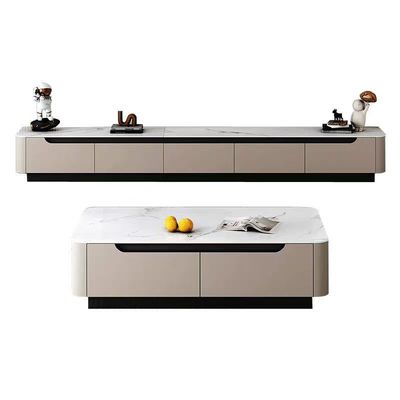 全实木极简轻奢岩板茶几电视柜组合落地式现代简约客厅意式烤漆