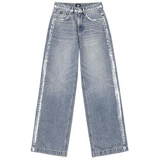 【张凌赫代言】Lee25新品428懒懒裤高腰直脚银箔效果阔腿女牛仔裤