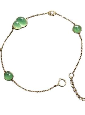 S925纯银天然冰种玉髓绿葫芦手链