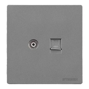 86型暗装万兆网络网口带TV面板 灰色 有线电视+七类网线电脑插座