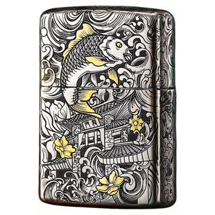 zippo打火机错金银鱼跃龙门防风官方正品男士生日七夕礼物送男友