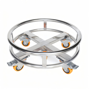 加厚不锈钢带轮子置物架周转车汤桶保温桶可移动架子煤气盆景底座