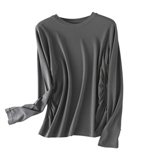 100%桑蚕丝加捻长袖 针织真丝舒适透气 褶皱工艺显瘦百搭打底上衣