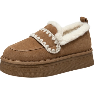 千百度加绒厚底雪地靴女款百搭冬季气质增高毛毛暖暖鞋加厚保暖