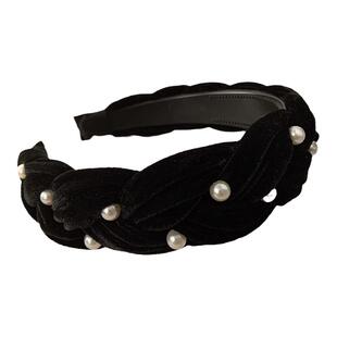 洗脸发箍女款秋冬黑色丝绒高颅顶珍珠简约气质宽边头箍轻奢百搭