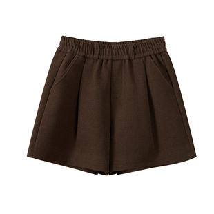 毛呢短裤女外穿冬加厚配靴子打底靴裤松紧高腰显瘦休闲时尚阔腿裤