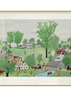 摩西奶奶挂画小清新风景美式田园餐厅正方形卧室治愈系装饰画壁画