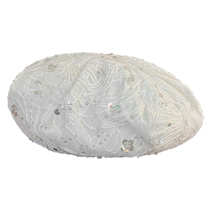网纱亮片提花贝雷帽子女款显脸小