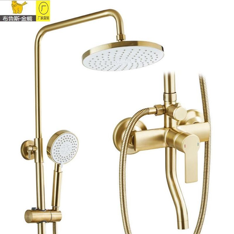 北欧轻奢淋浴花洒套装家用水龙头现代浴室黄铜拉丝金冷热增压喷头