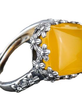 开口银琥珀蜜蜡11925梅花女式