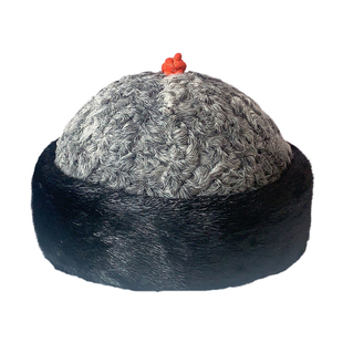 新男女通用圆顶貂皮黑色卡拉库波斯羔瓜皮地主帽蒙古休闲真皮帽子