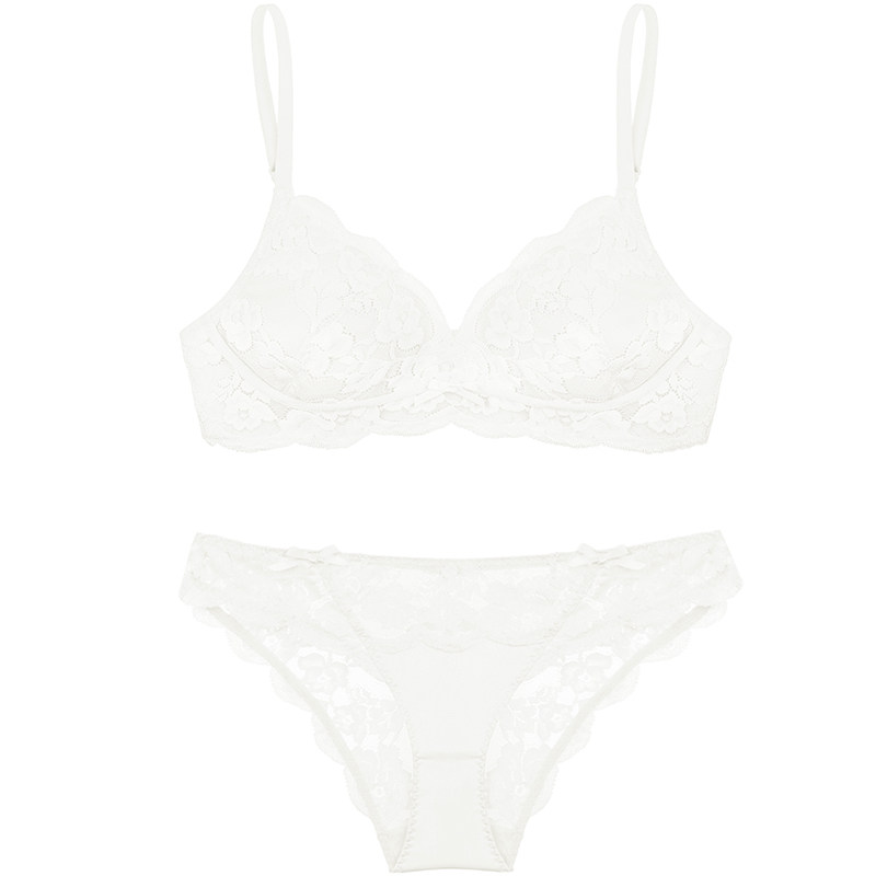 好奇蜜斯无钢圈内衣女聚拢小胸显大蕾丝文胸罩套装性感夏防下垂白