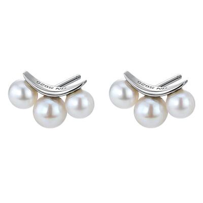 白岚三珠耳钉女珍珠耳环气质耳饰