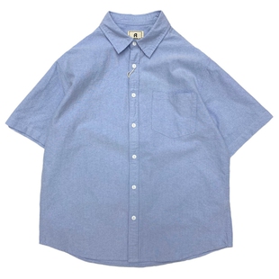 牛津纺衬衫男全棉纯色日单日系复古工装口袋短袖白衬衣宽松加大码