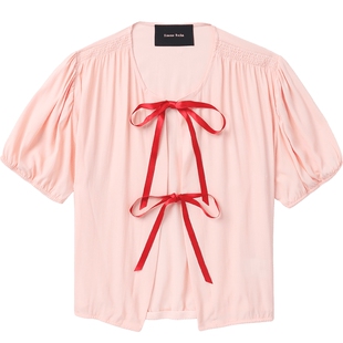 IT Simone Rocha女装短袖系带上衣新品温婉气质纯色短上衣516414X