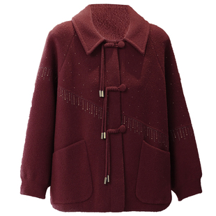 新中式中老年妈妈洋气外套贵夫人时尚品牌上衣春秋羊绒毛呢大衣女