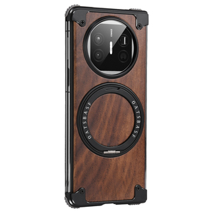 胡桃木适用华为matex5手机壳金属无边框x3典藏版折叠屏实木外壳带支架新款木质保护后盖超薄单后壳高级感散热