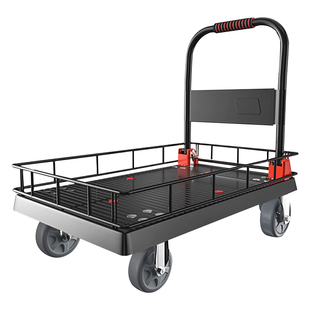 小推车拉货带围栏平板车搬运车带护栏手推车家用小拉车可折叠拖车
