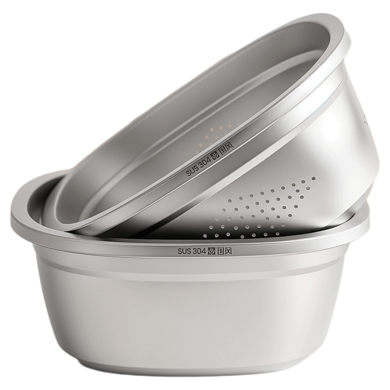 国风不锈钢方形盆子家用厨房新款加厚淘米滤水篮漏盆洗菜盆沥水篮