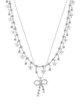 韩系锆石蝴蝶结流苏双层项链甜酷