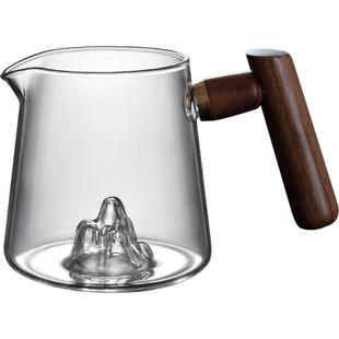 木把玻璃公道杯透明山峰分茶器日式公杯匀杯功夫茶具小号茶海家用