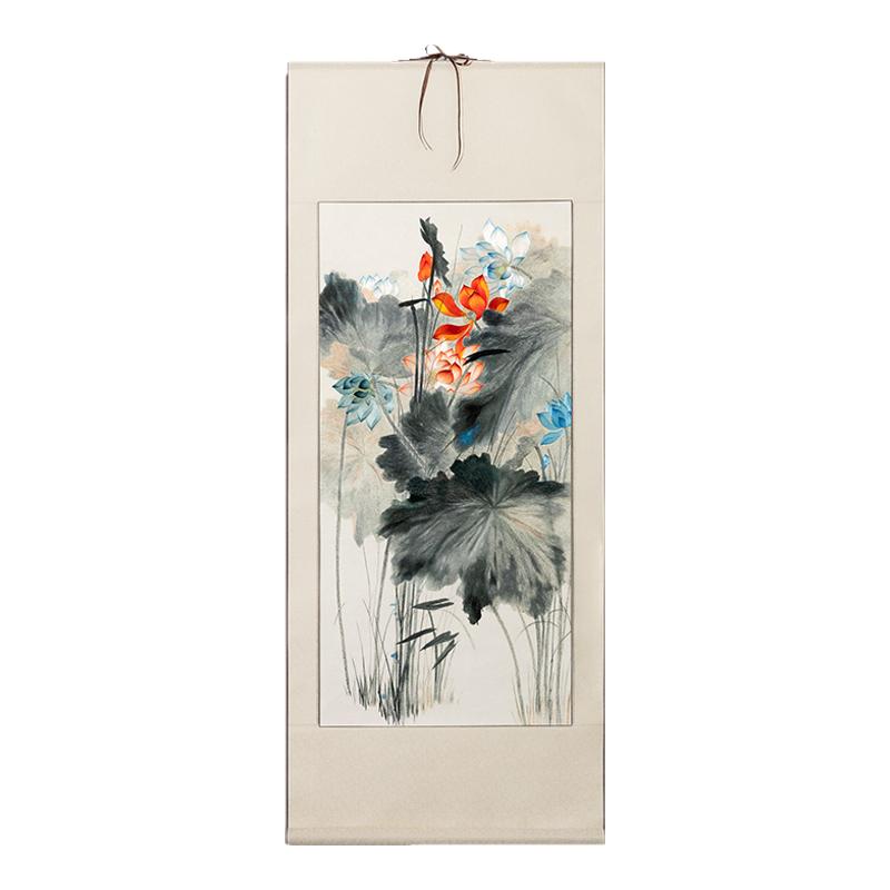 湘传礼湘绣荷花系列事事如意山水风景手工刺绣客餐厅挂画送礼卷轴