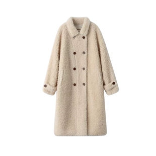 美力城羊羔毛翻领大衣鹅绒内胆高端中长款加厚保暖羽绒冬季外套女