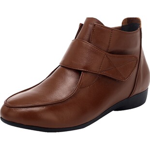 平底短靴女春秋季真皮鞋软底百搭妈妈鞋秋冬鞋子加绒棉鞋大码女鞋