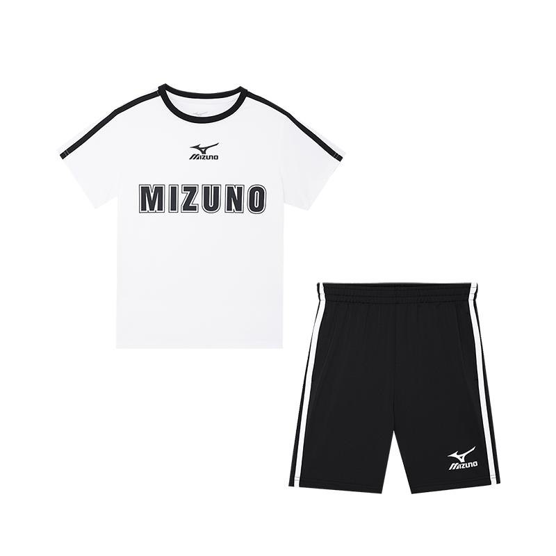 Mizuno美津浓KIDS儿童夏季运动速干套装熊猫配色短袖短裤轻薄凉感