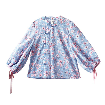 偏襟开衫女夏碎花雪纺半裙套装