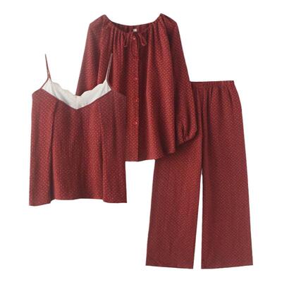 女纯棉纱布本命年三件套家居服