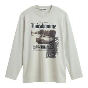 UNICAHOMME/长袖报纸印花复古时髦棉质上衣男亲肤休闲百搭潮流