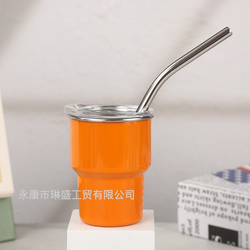 304不锈钢汽车杯跨境单层带2oz变小盖酒杯冷杯小容量轻便吸管迷你