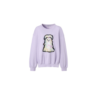 LEDIM WANG红标俏皮软语可爱小狗宽松卫衣女25冬新款紫色长袖上衣