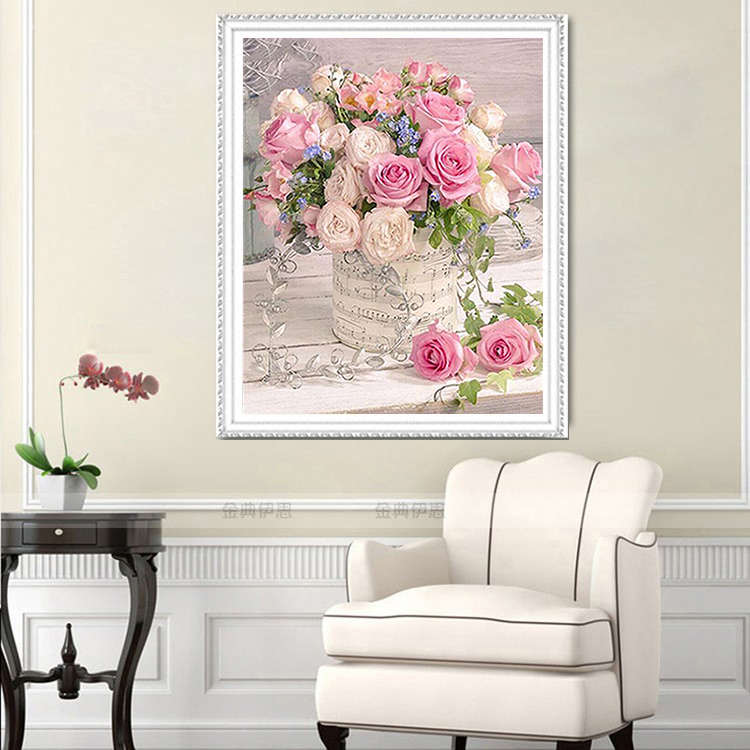 玫瑰花卉钻石画2025新款客厅餐厅贴钻十字绣现代简约小幅花瓶满钻