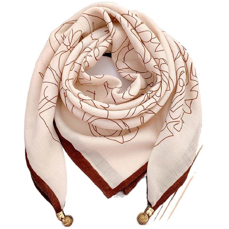 磁吸扣洋气系脖小方巾丝巾女士春秋百搭护颈领巾三角围巾新款围脖