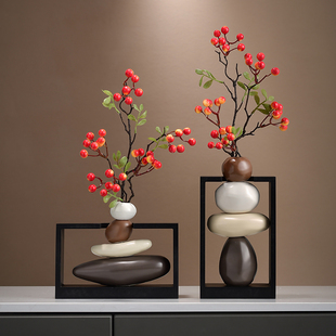 时来运转花瓶中式石头摆件创意高级感装饰品家居茶室民宿花瓶摆件