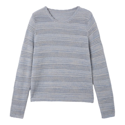 FINITY菲妮迪针织衫2026春新款简约灰色镂空亚麻休闲风显瘦上衣女