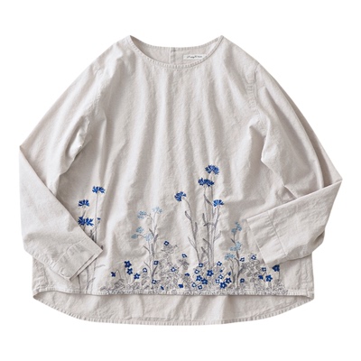 女式纯棉花朵刺绣装饰日式罩衫