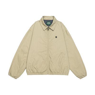 【碳磨棉锦双面斜170g】男装精致刺绣哈灵顿外套短款翻领夹克春秋