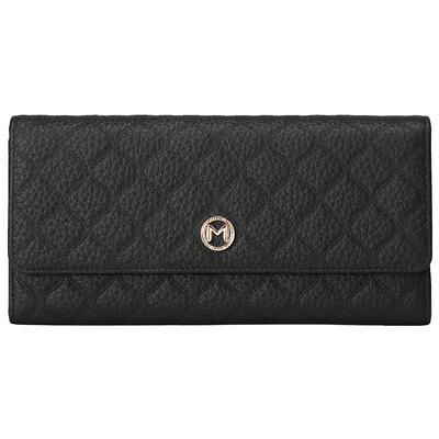 稻草人菱格纹牛皮中长款时尚钱包