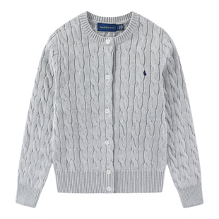 RL122女装女士春秋精梳纯棉厚款针织线衣休闲小马毛衣开衫外套