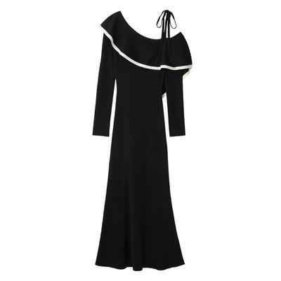 SNIDEL荷叶领露肩鱼尾针织连衣裙