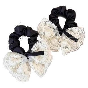 奶油蕾丝!蝴蝶结蕾丝发圈!简约温柔麻花辫发绳百搭高级感发饰女