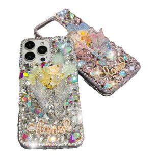 Diamond Glitter Butterfly Strap Phone Case For iPhone 17 16 15 17Pro 13 14 Air Pro Plus Back Cover
