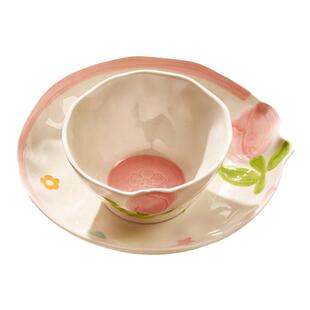 清新陶瓷碗家用高颜值吃饭碗米饭碗浮雕郁金香盘子碗餐具郁见花开