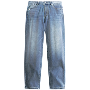 太平鸟男装 秋季美式复古宽松直筒牛仔裤浅色水洗休闲百搭长裤