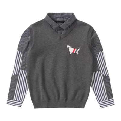 韩版秋冬男童假两件毛衣