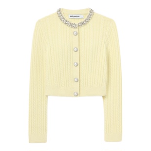 self-portrait 2025秋冬新款奶油黄钻饰羊毛混纺针织毛衫外套上衣